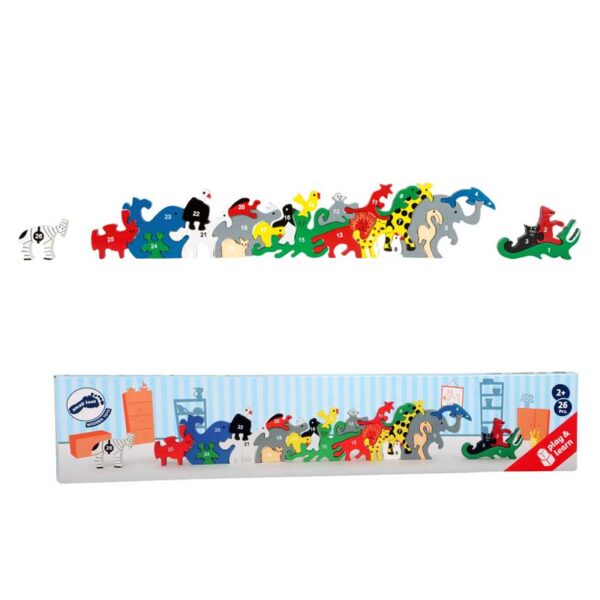 Holzpuzzle ABC, setze 26 bunte Tiere zusammen