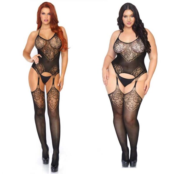 Leg Avenue, Bodystocking in Strapsoptik mit Spitze, Gr. OS und XL/2XL