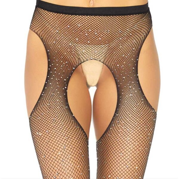 Leg Avenue Strapsstrumpfhose Netz mit Strass-Steinen, Gr. OS und XL/2XL