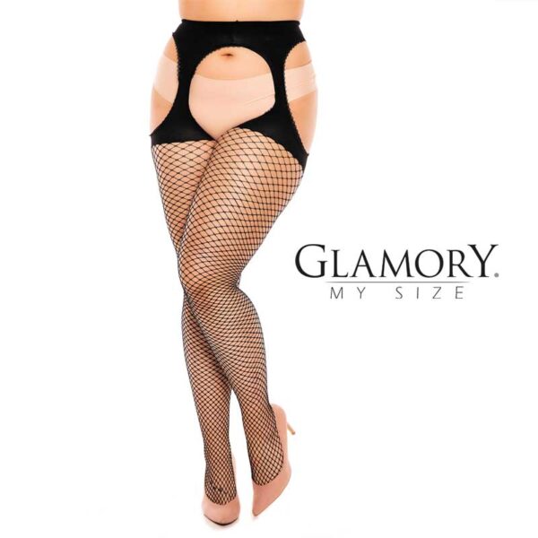 Glamory Straps-Strumpfhose mit Netz, Gr. M - 4XL