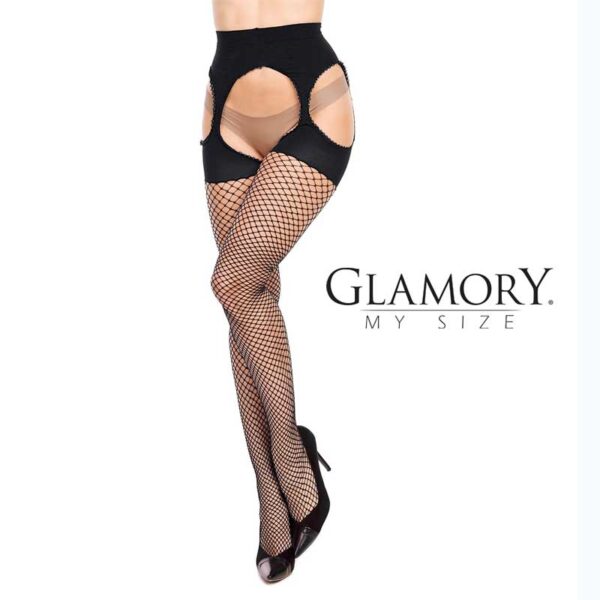 Glamory Straps-Strumpfhose mit Netz, Gr. M - 4XL