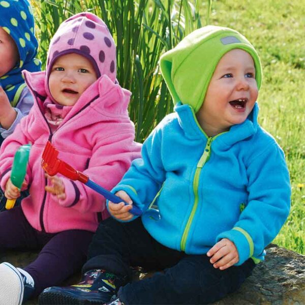 Baby - und Kinder Fleece-Jacke farbig abgesetzt in 4 Farben