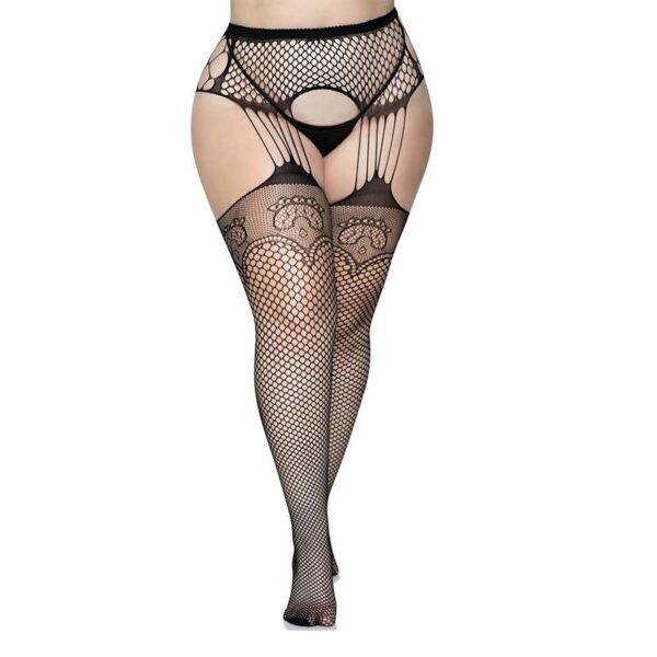 Leg Avenue Strapsstrumpfhose, grobes Netz mit Netzstrapsgürtel, OS und XL/2XL